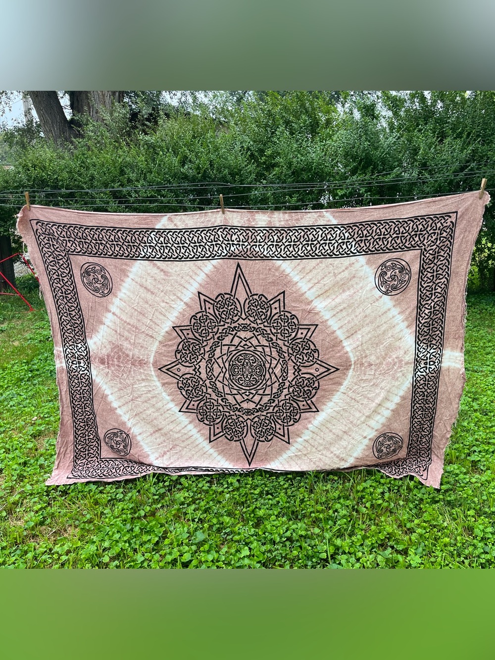 Celtic Knot Mandala Tapestry Wall Hanging 64”x90" 100% Cotton Large Tie Dye